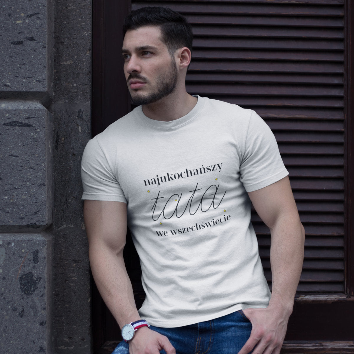 Biały UNISEX T-shirt Najukochańszy tata we wszechświecie