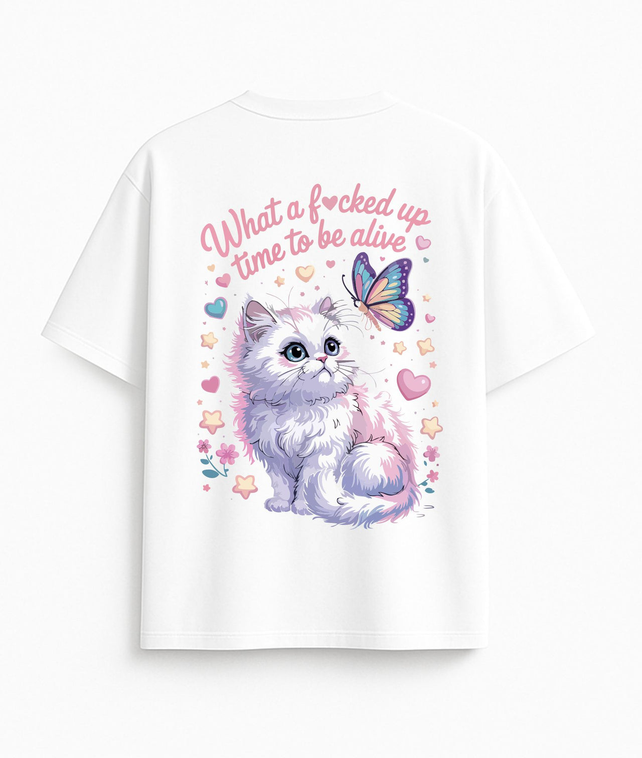 Oversizowy biały Koszulka "Co za czasy"