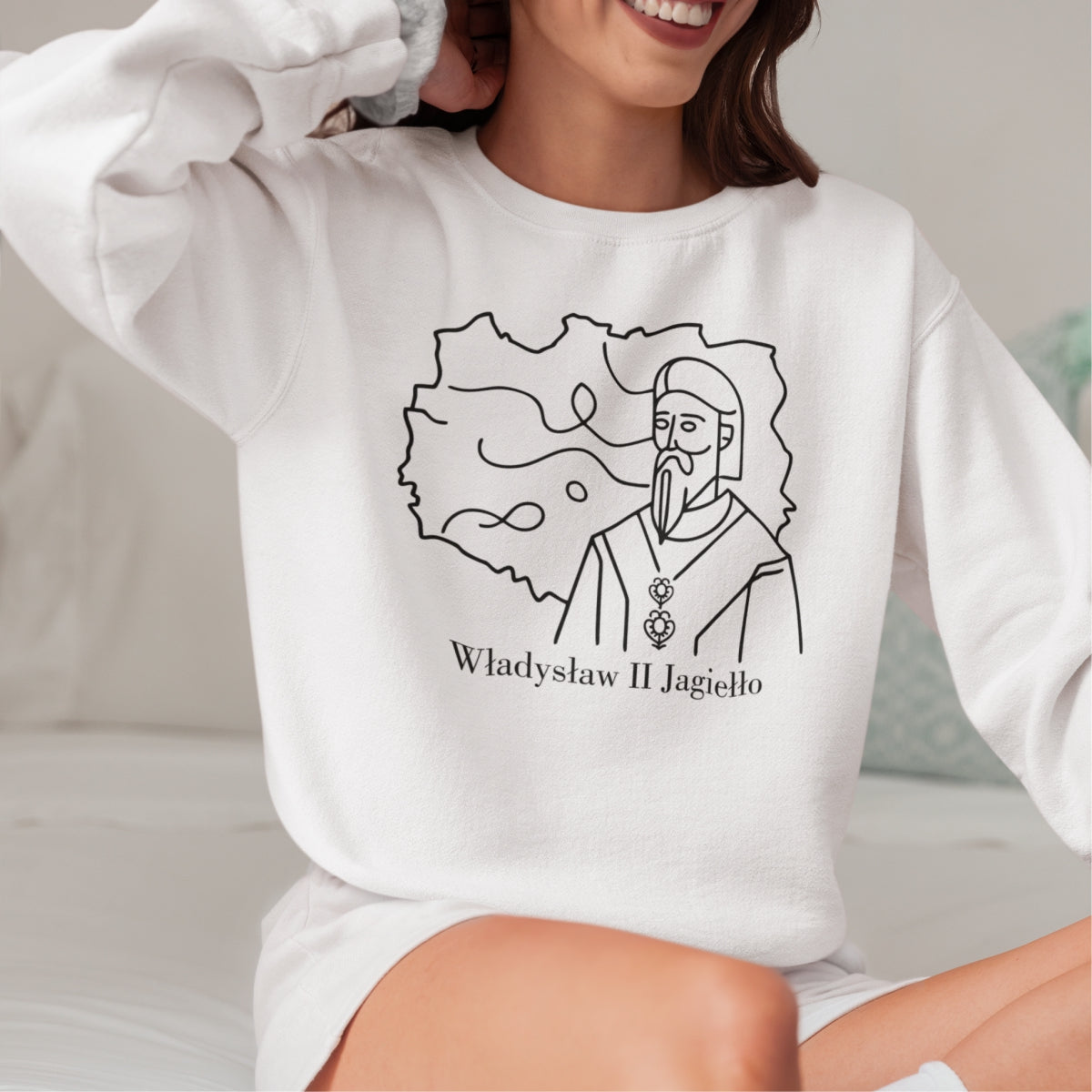 Biała UNISEX bluza "Władysław II Jagiełło"