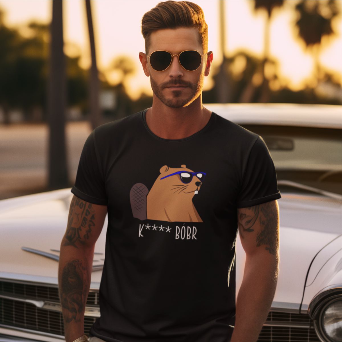 Czarna koszulka UNISEX "Bóbr"