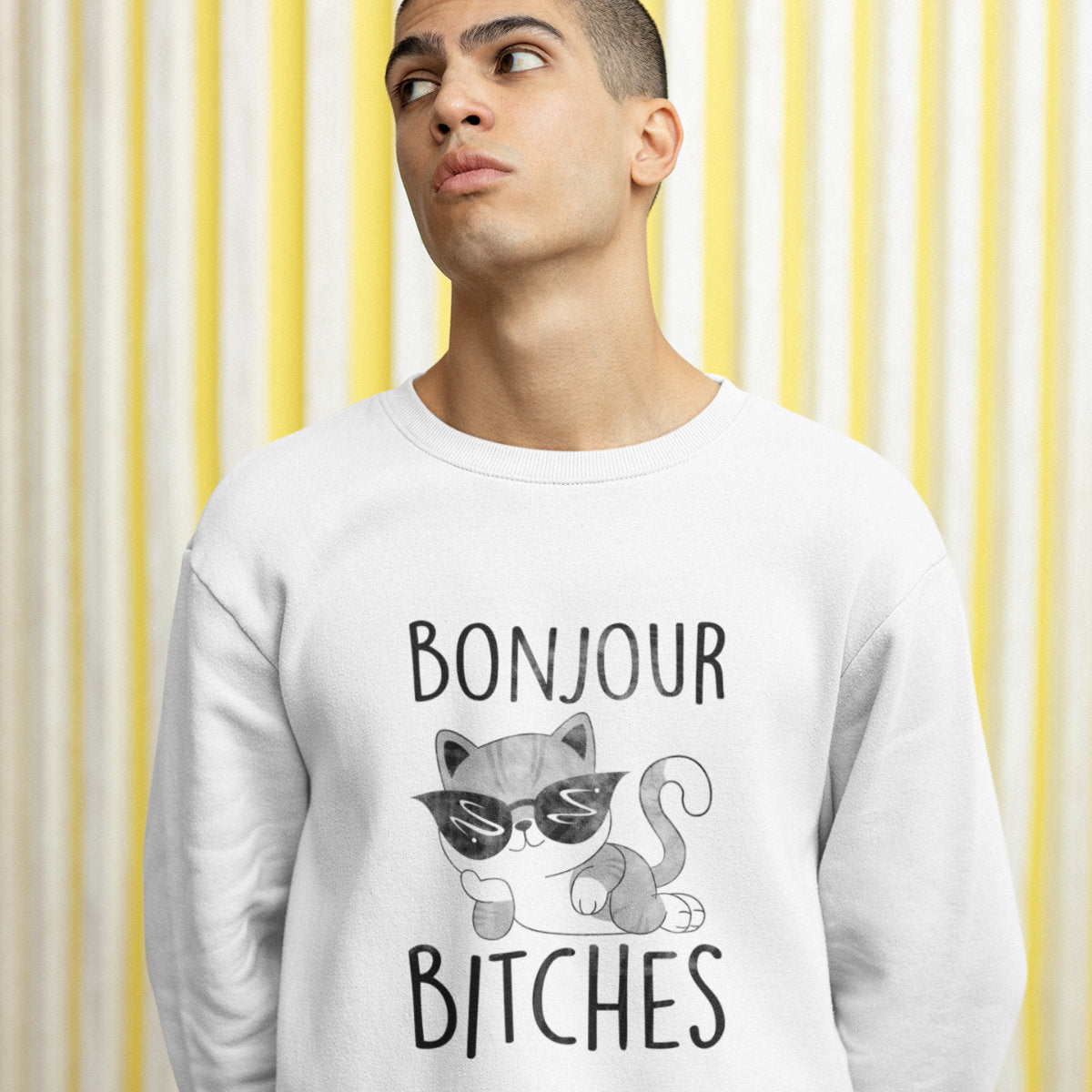 Biała bluza Bonjour bitches kotek