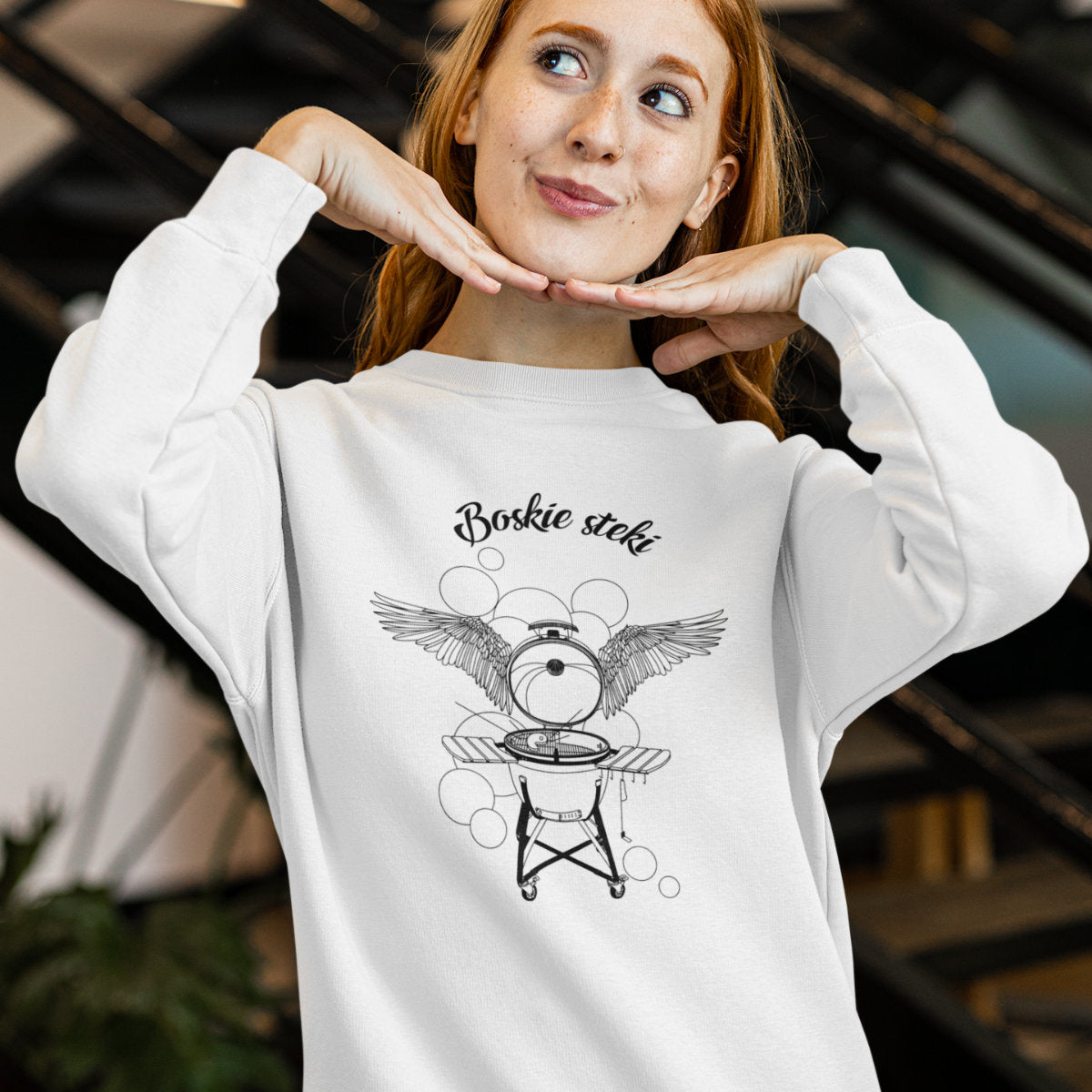 Biała UNISEX bluza Boskie steki