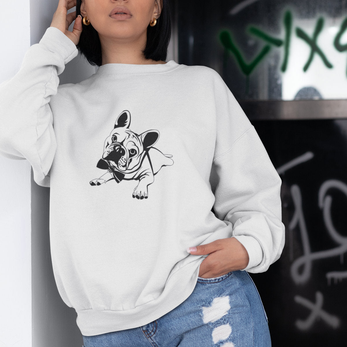 Bluza biała buldog francuski