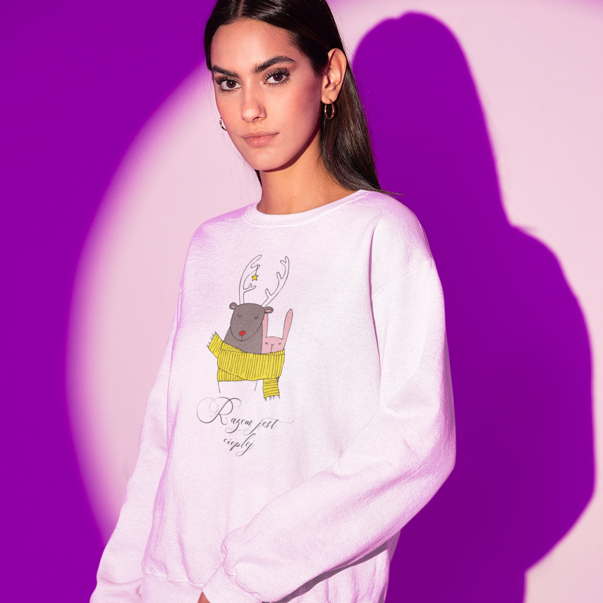 UNISEX Biała bluza Razem jest cieplej