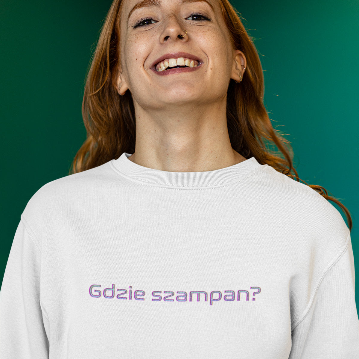 Biała UNISEX bluza Gdzie szampan?