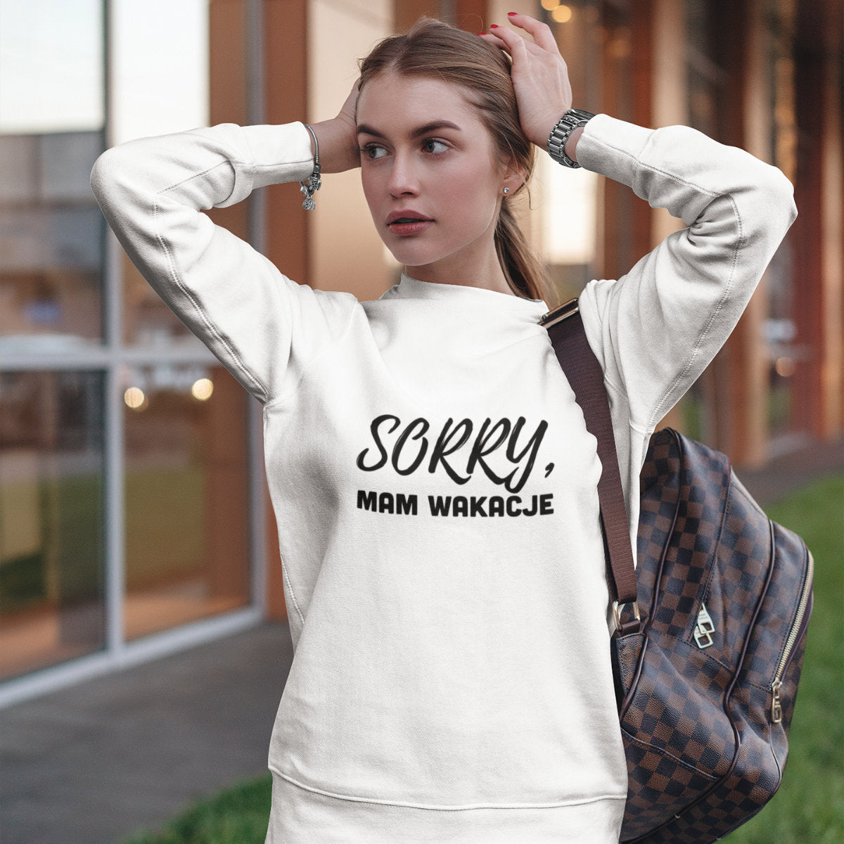 Biała UNISEX bluza Sorry, mam wakacje