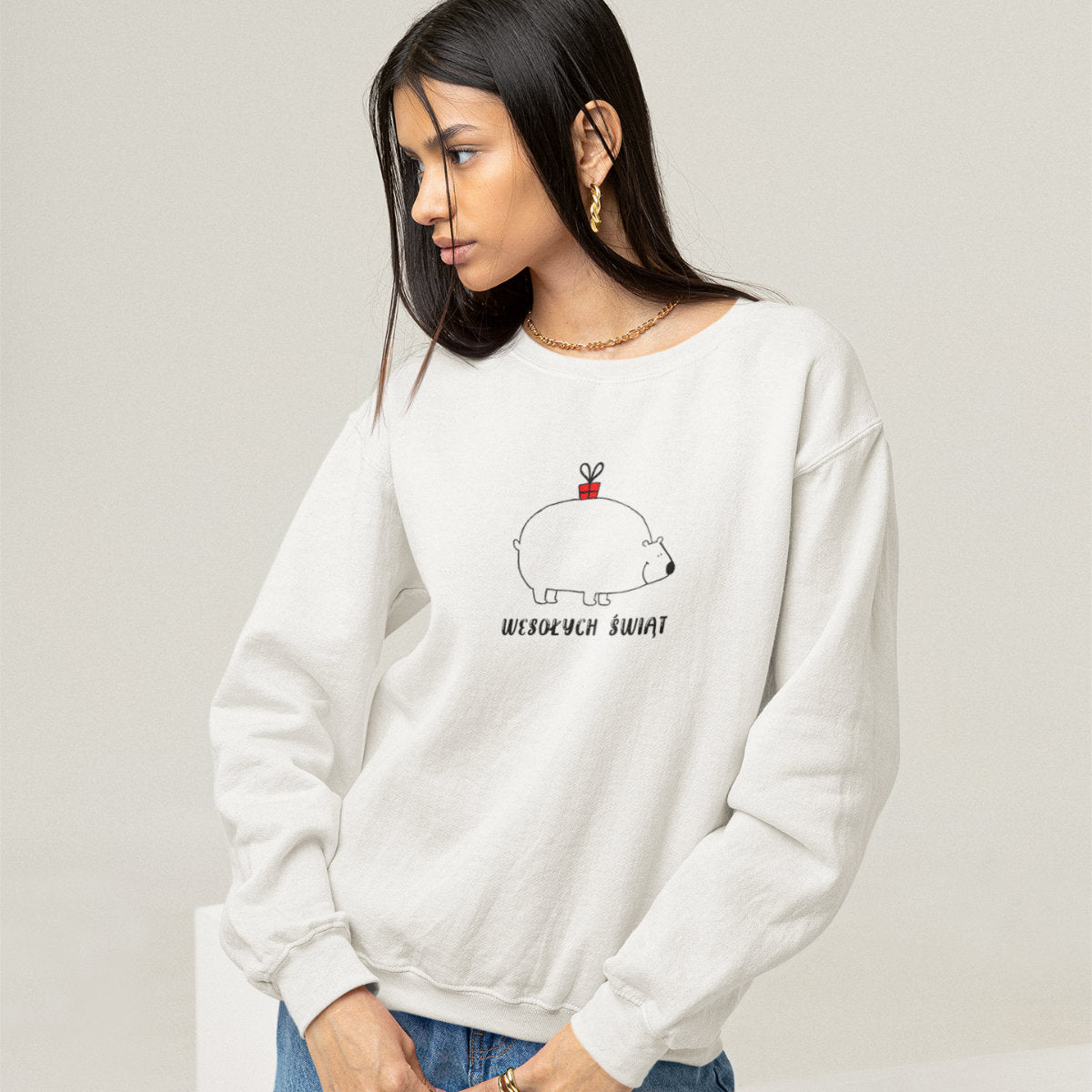 UNISEX Biała bluza Wesołych Świąt