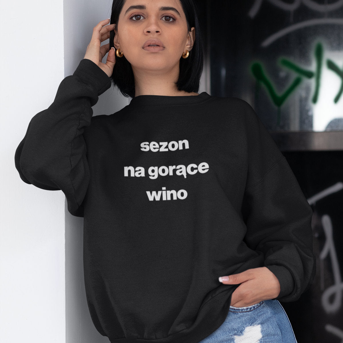 UNISEX Czarna bluza Sezon na gorące wino