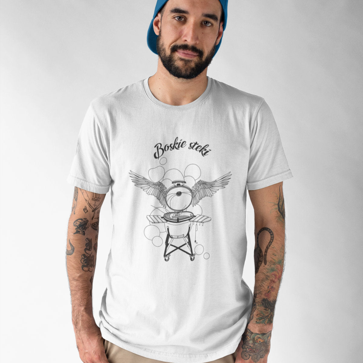 Biały UNISEX T-shirt Boskie steki
