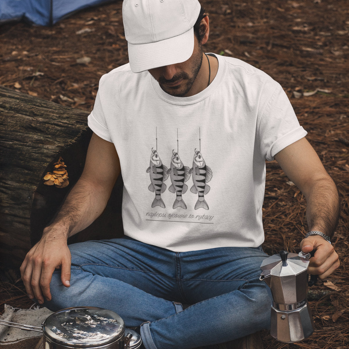 Biały UNISEX T-shirt Najlepsi ojcowie to rybacy