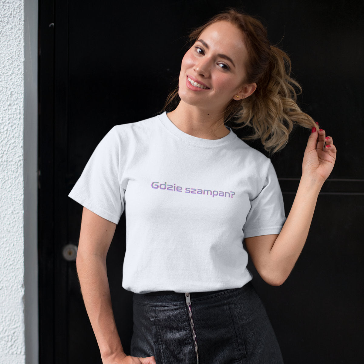 Biały UNISEX T-shirt Gdzie szampan?