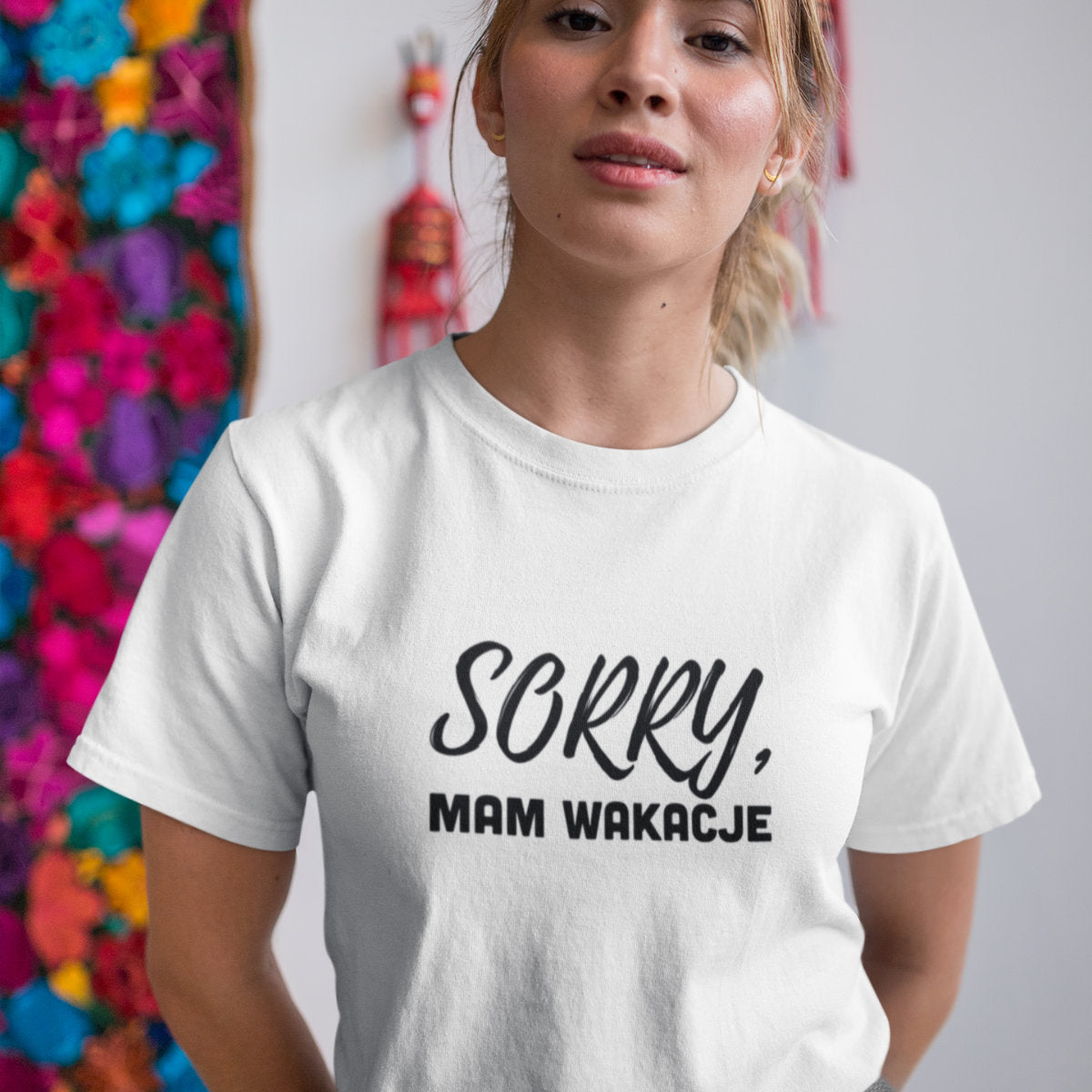 Biały UNISEX T-shirt Sorry, mam wakacje