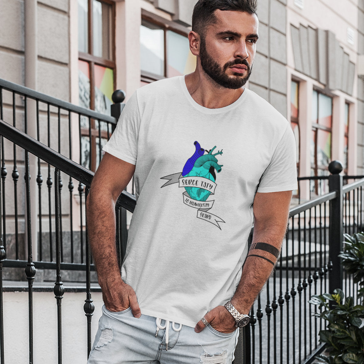 Biały UNISEX T-shirt Serce taty