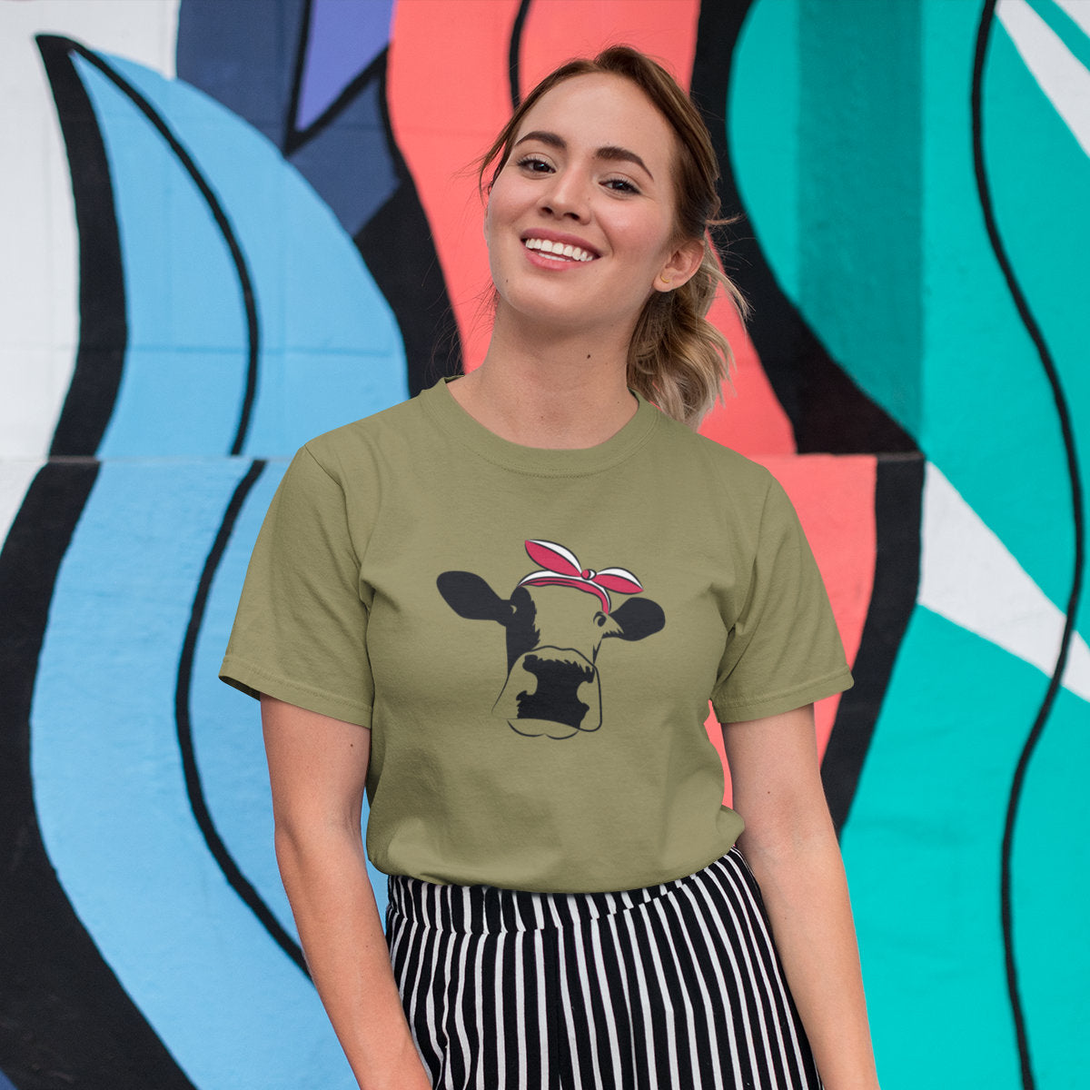 Khaki UNISEX T-shirt Polska krowa