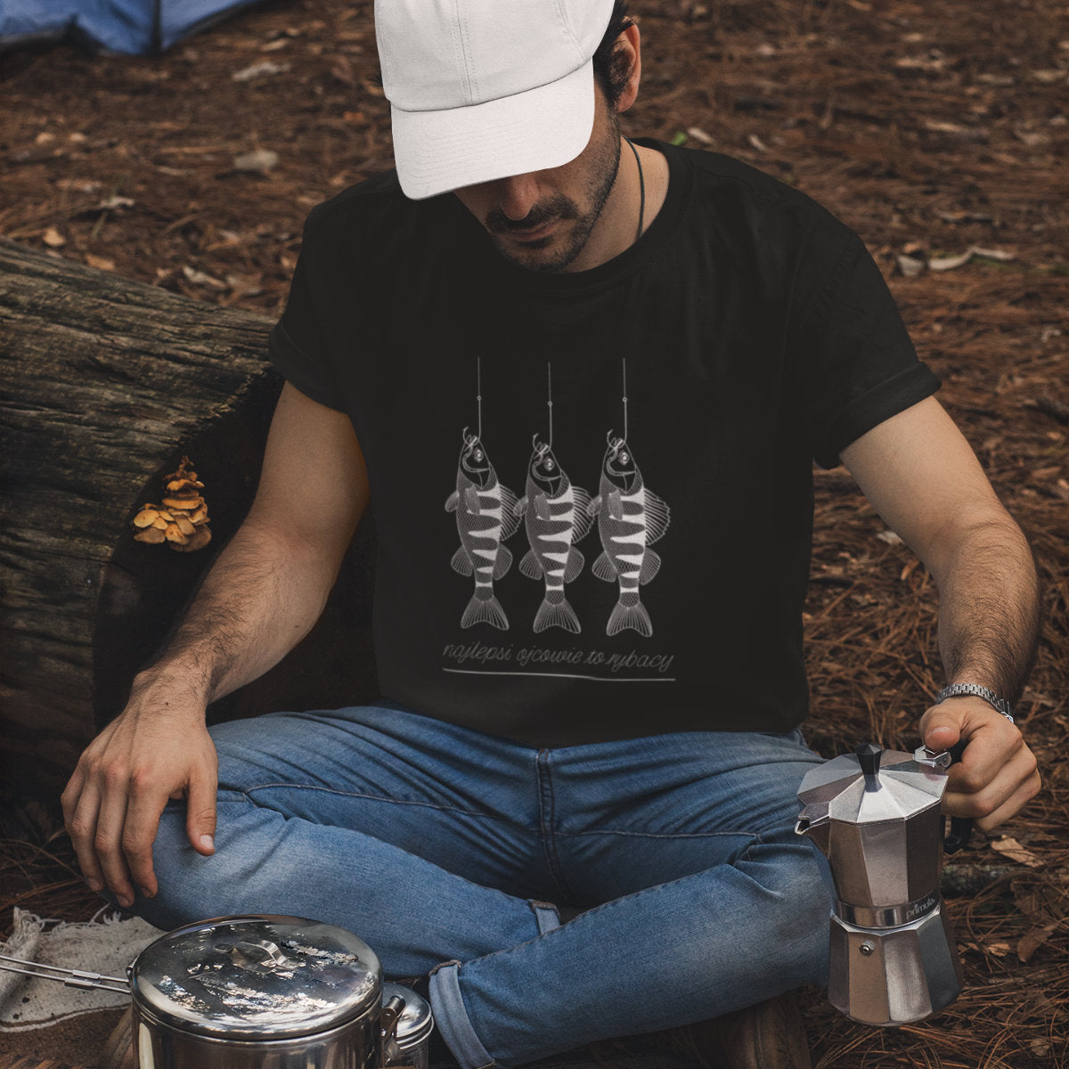 Czarny UNISEX T-shirt Najlepsi ojcowie to rybacy