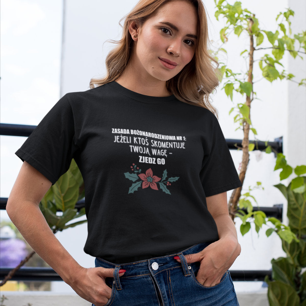 Czarny UNISEX T-shirt Zasada bożonarodzeniowa