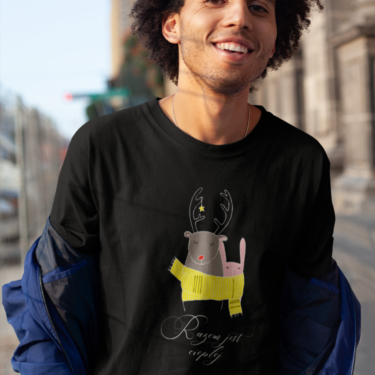 Czarny UNISEX T-shirt Razem jest cieplej