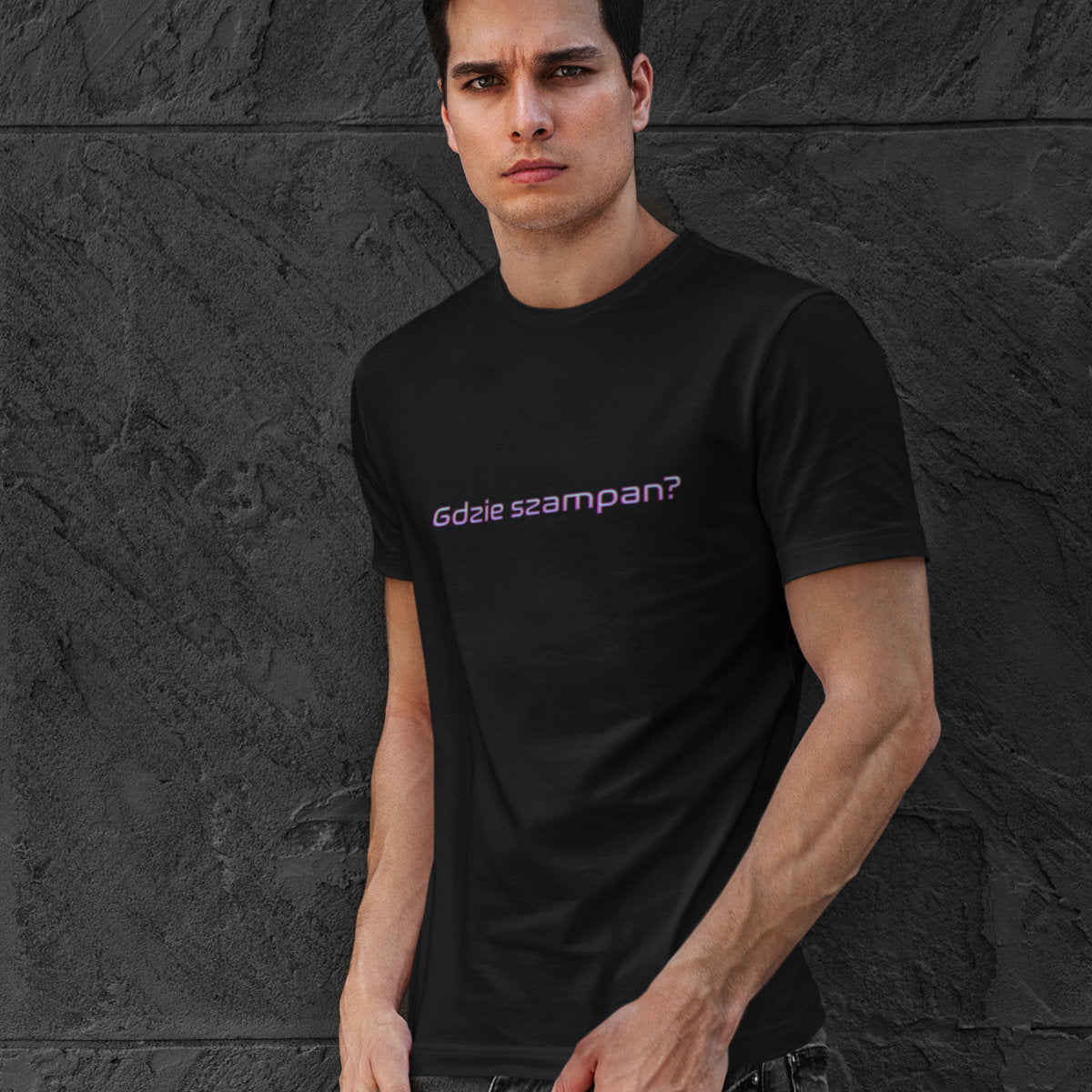 Czarny UNISEX T-shirt Gdzie szampan?
