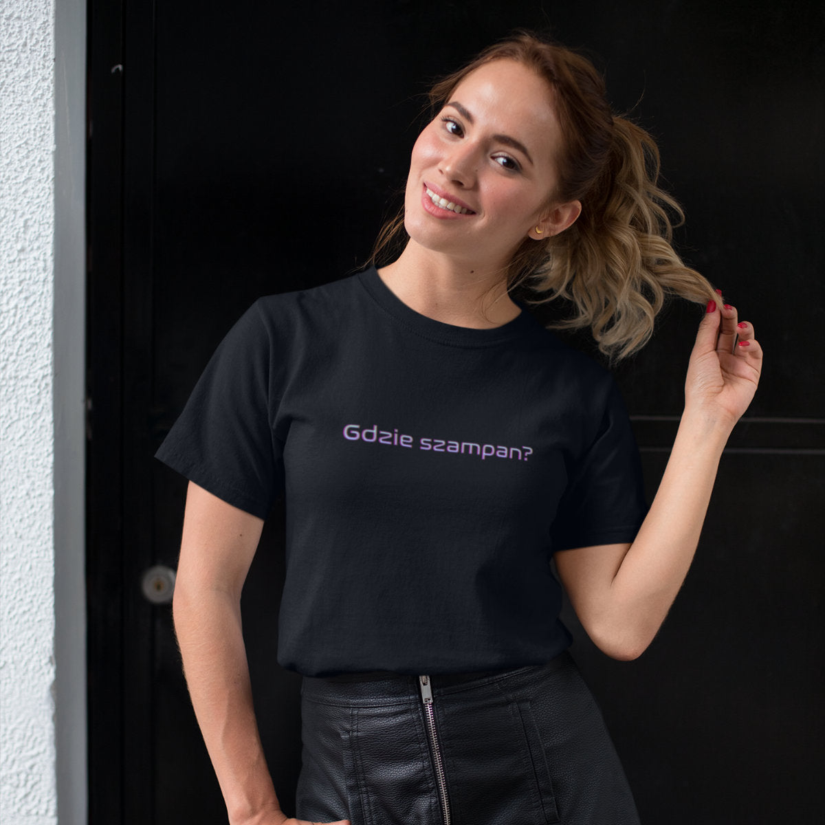 Czarny UNISEX T-shirt Gdzie szampan?