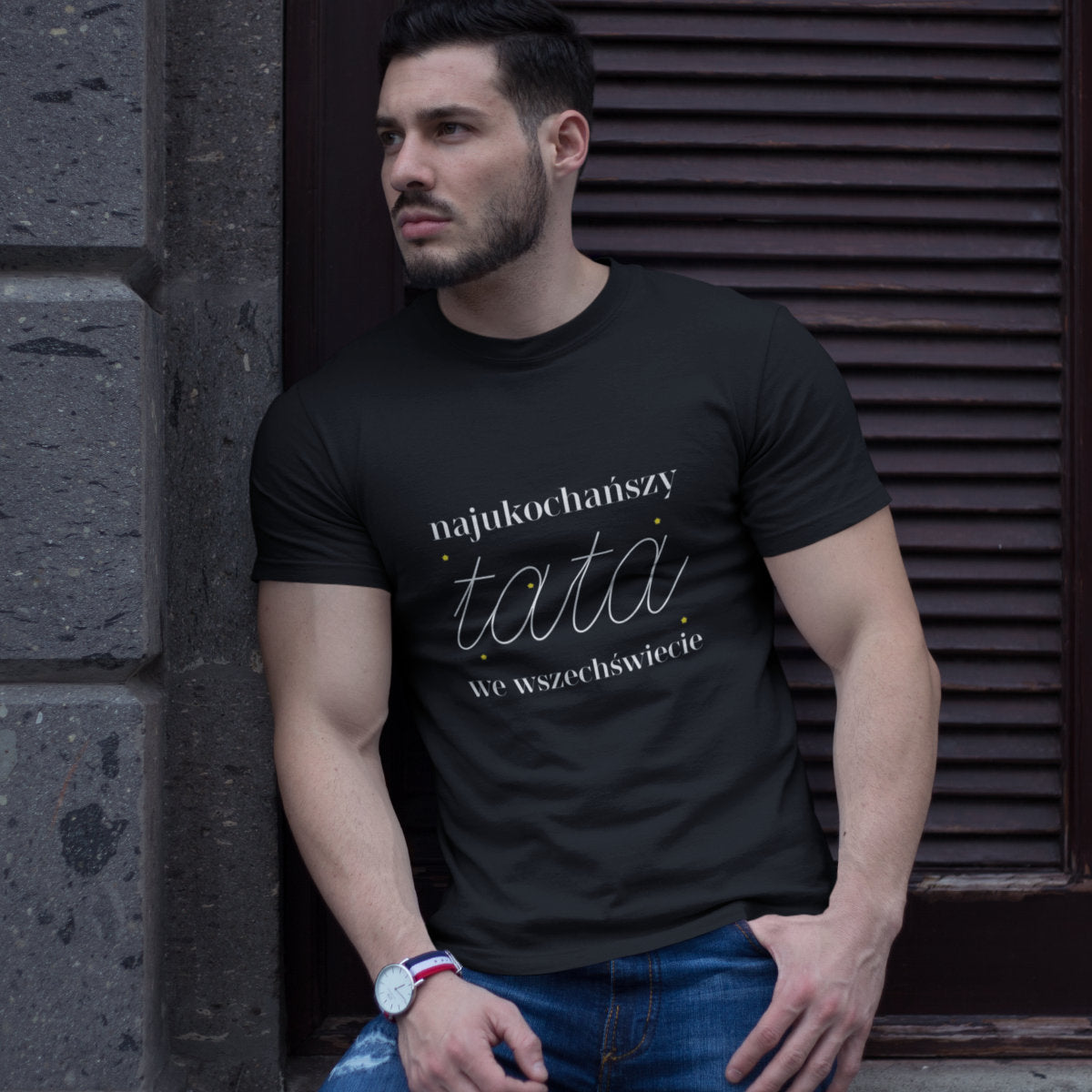 Czarny UNISEX T-shirt Najukochańszy tata we wszechświecie
