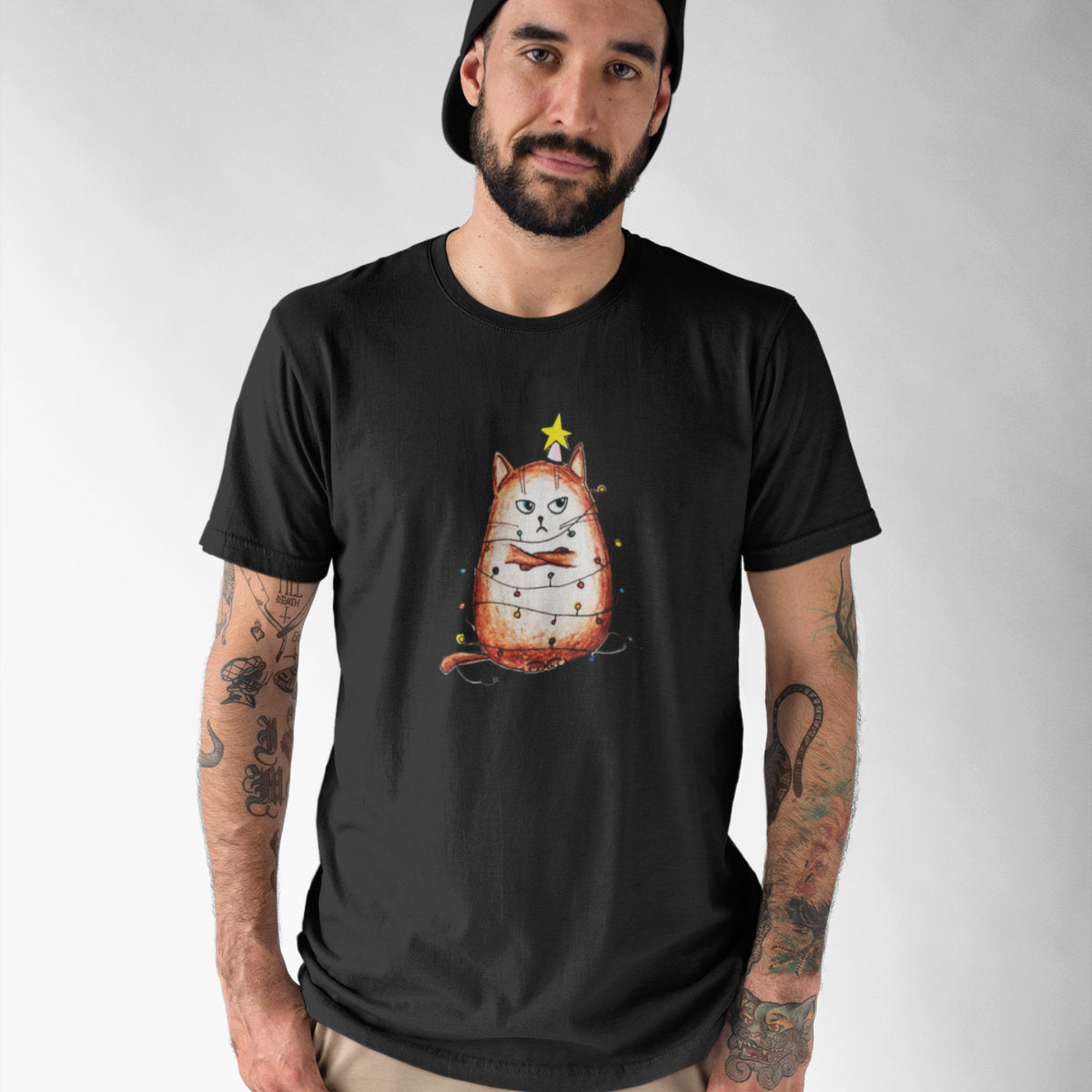 Czarny UNISEX T-shirt Zły kot