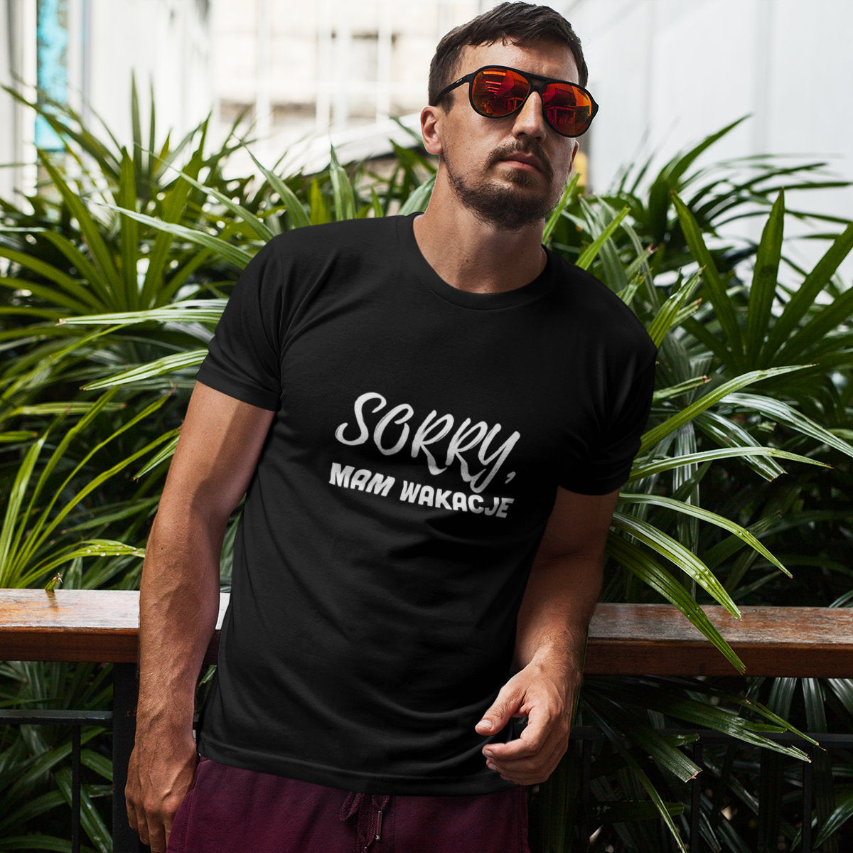 Czarny UNISEX T-shirt Sorry, mam wakacje