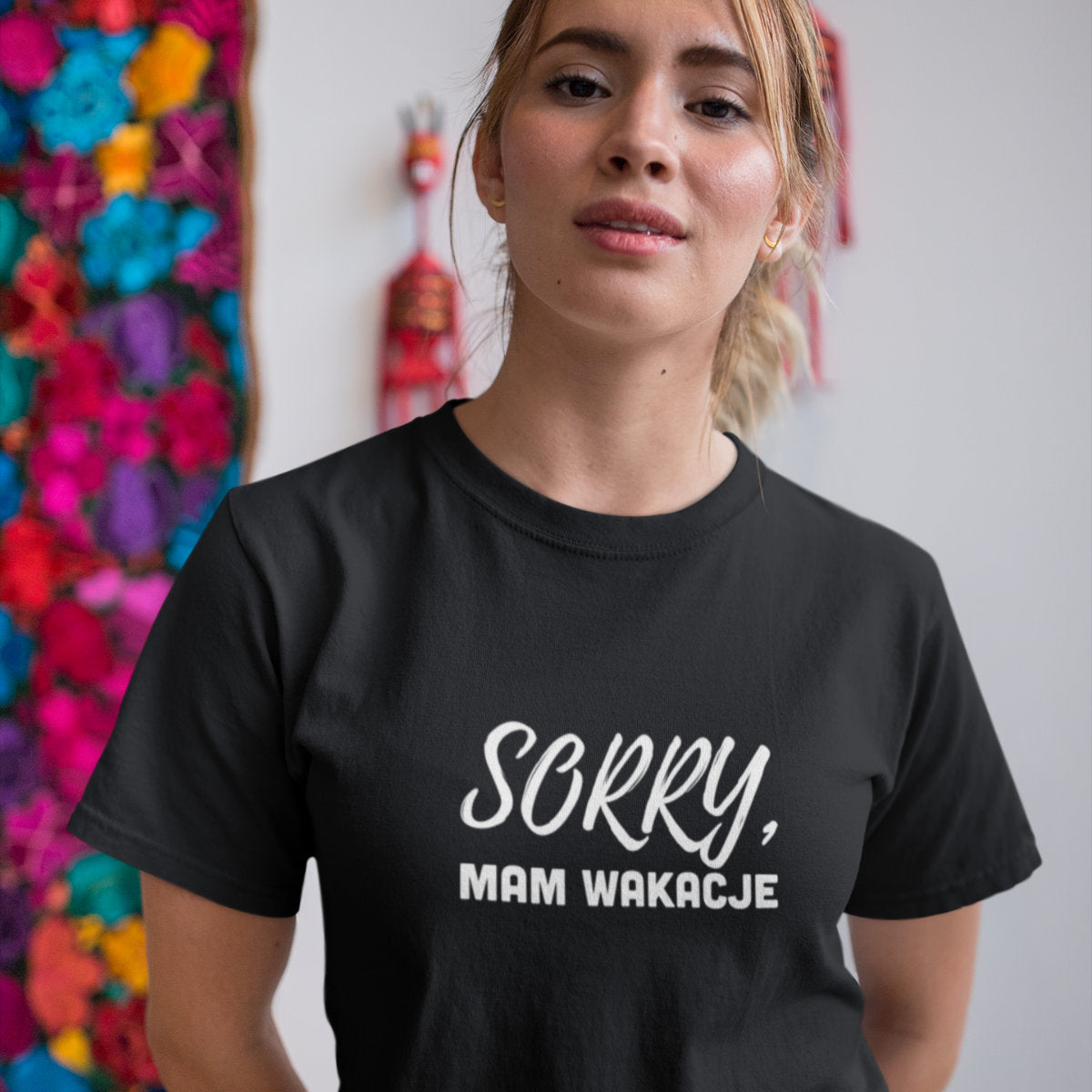 Czarny UNISEX T-shirt Sorry, mam wakacje