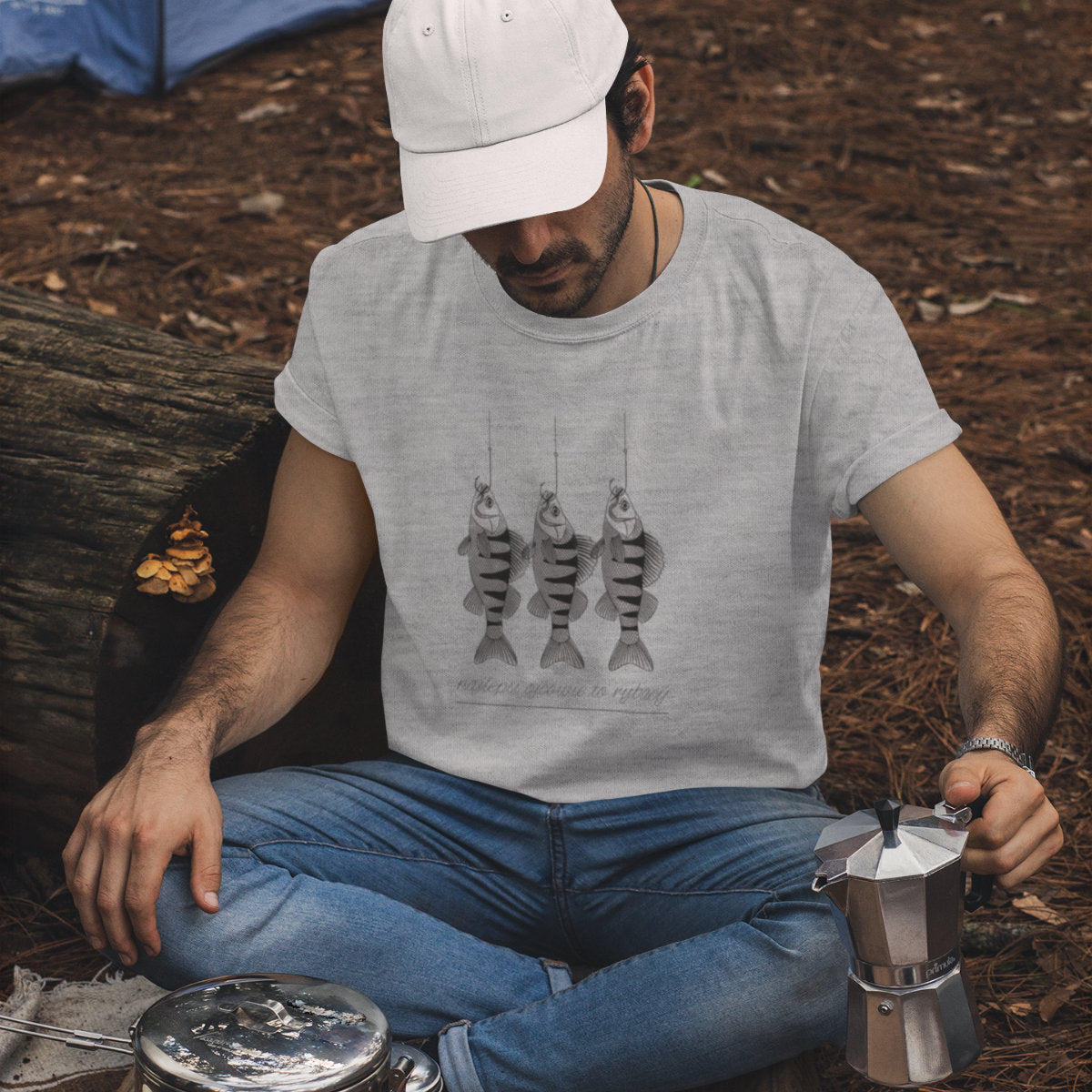 Szary Melanżowy UNISEX T-shirt Najlepsi ojcowie to rybacy