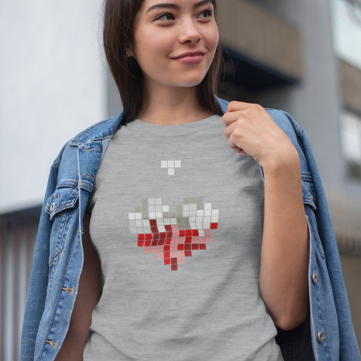Szary Melanżowy UNISEX T-shirt Polski tetris