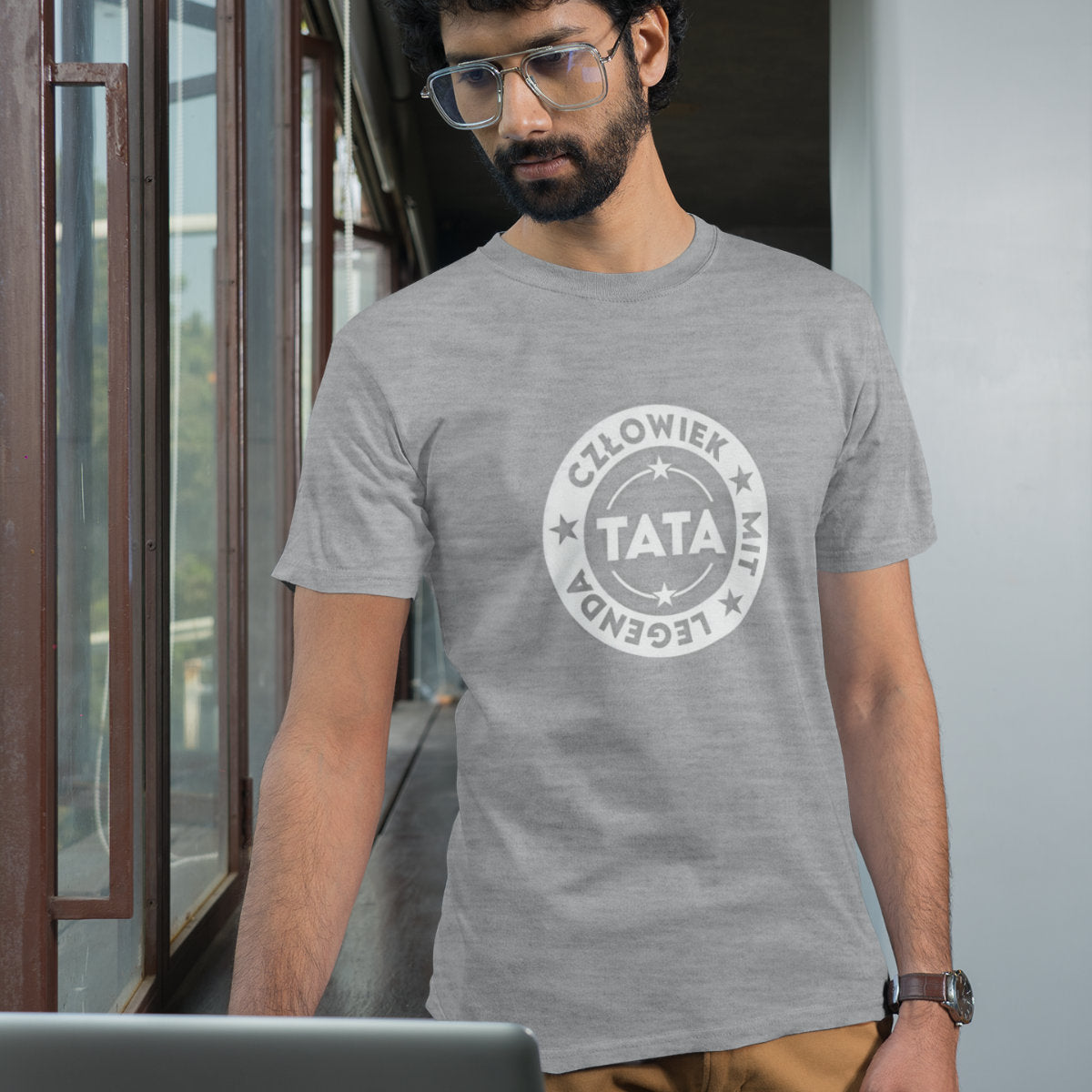 Szary Melanżowy UNISEX T-shirt Człowiek. Mit. Legenda.