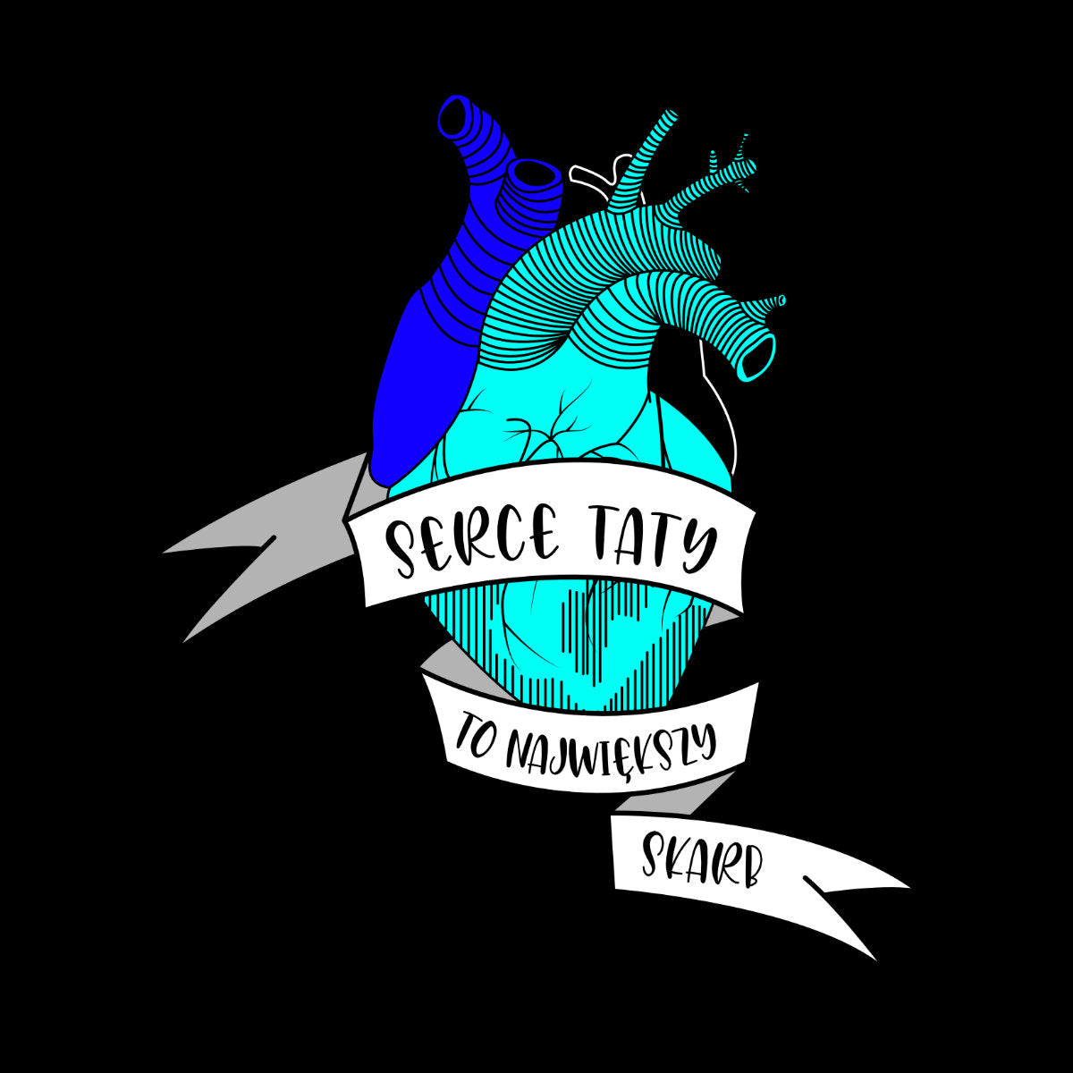 Czarny UNISEX T-shirt Serce taty