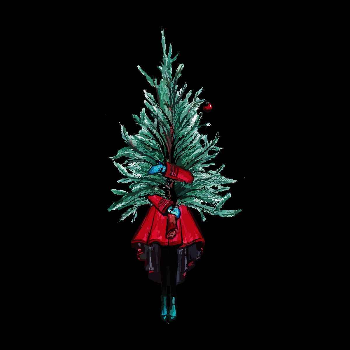 Czarny UNISEX T-shirt Choinka bożonarodzeniowa