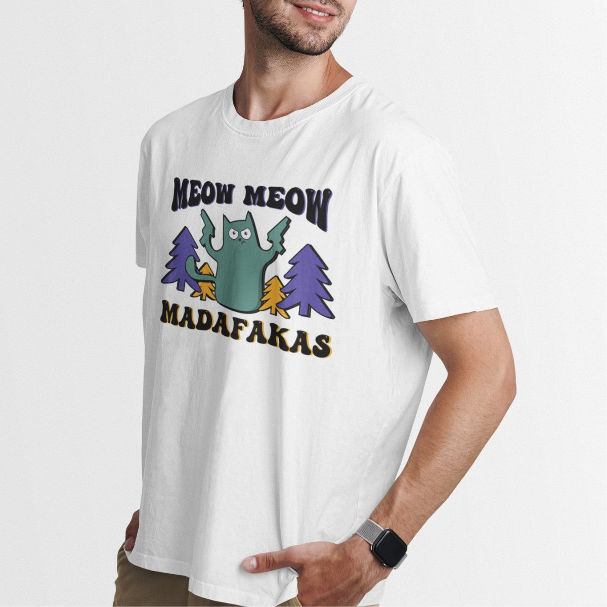 Biały UNISEX T-shirt Meow Meow Nowy