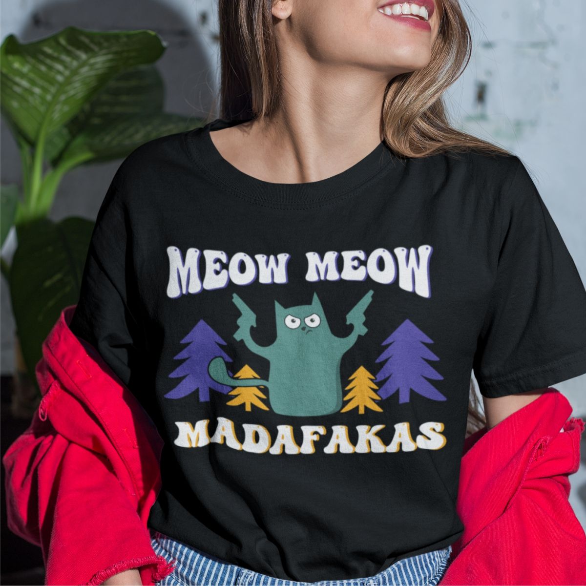Czarna UNISEX T-shirt Meow Meow Nowy