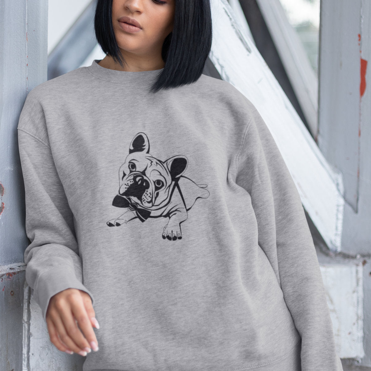Bluza melanżowa szara Buldog francuski