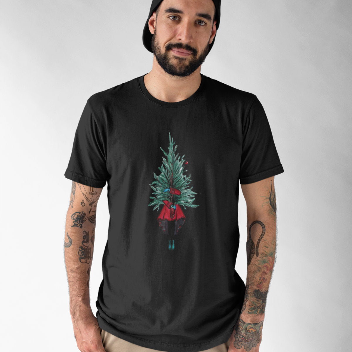 Czarny UNISEX T-shirt Choinka bożonarodzeniowa