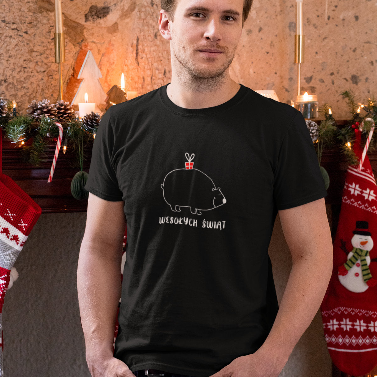 Czarny UNISEX T-shirt Wesołych Świąt