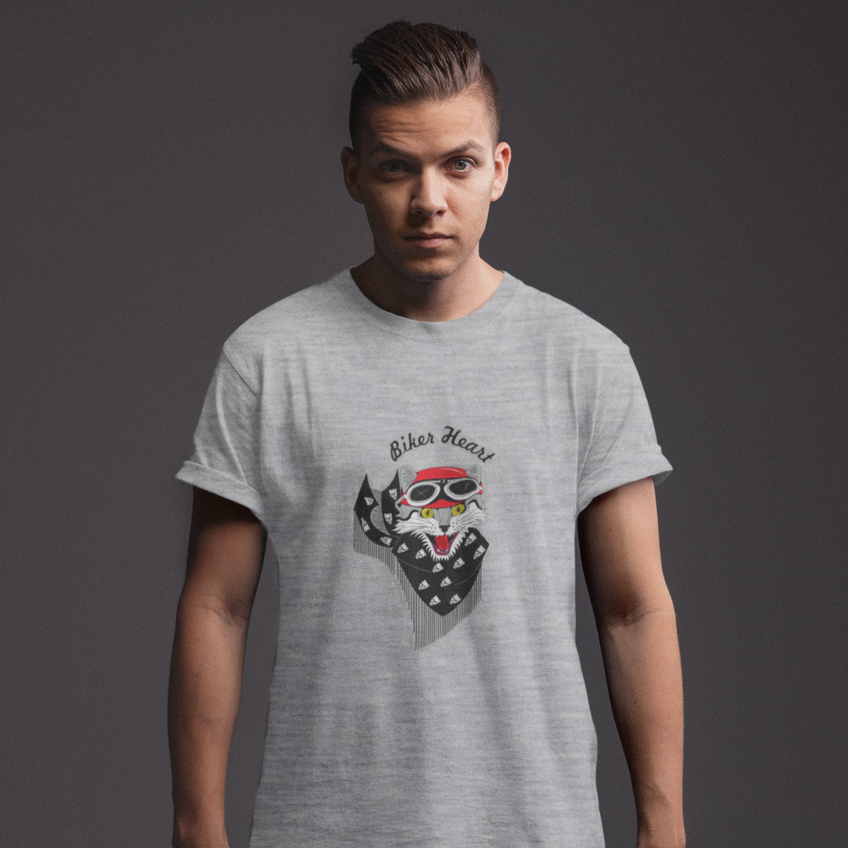 Melanżowy szary T-shirt Biker heart